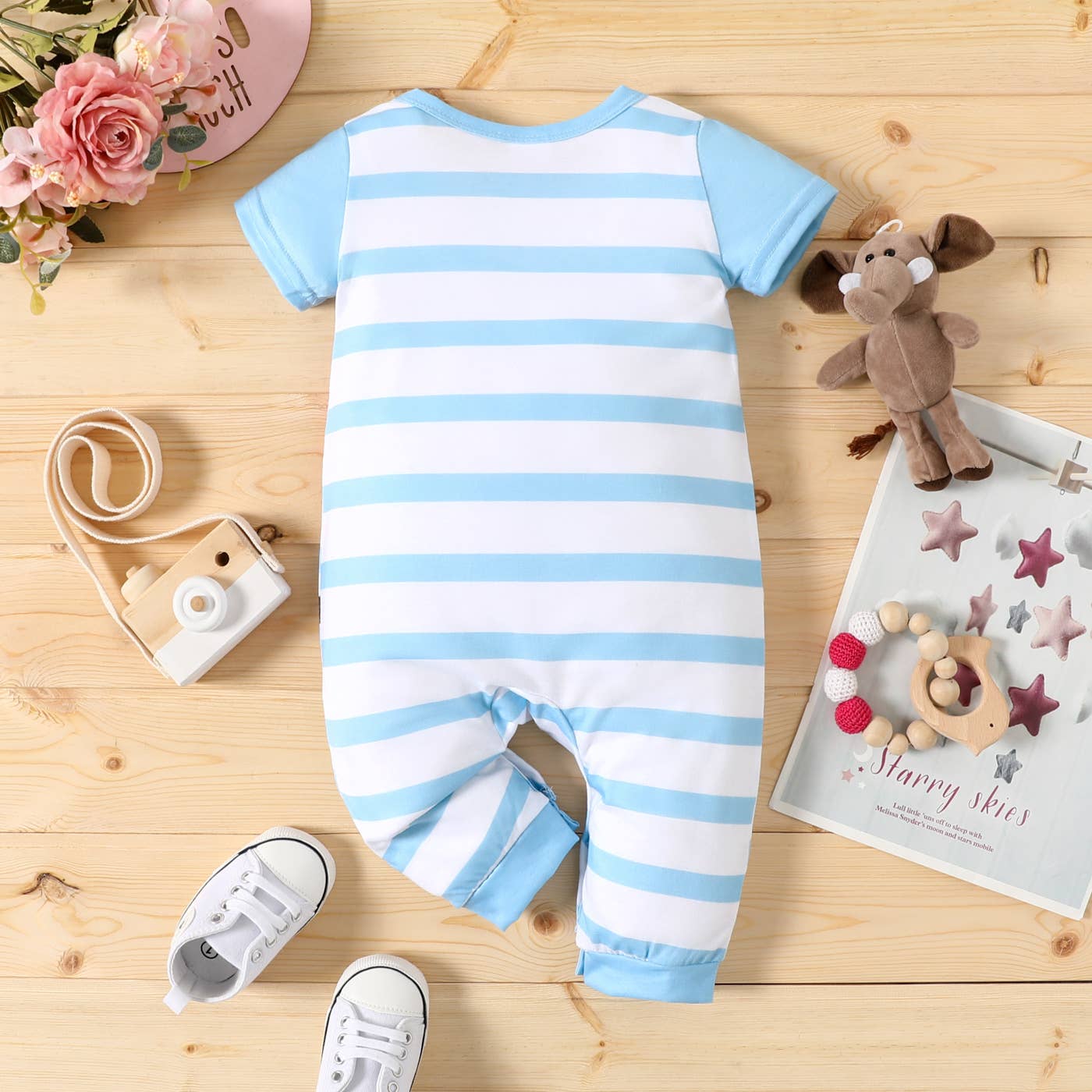 +Baby Boy/Girl Elephant Striped/Dots Naia™ Jumpsuit: Pink / 9-12 Months
