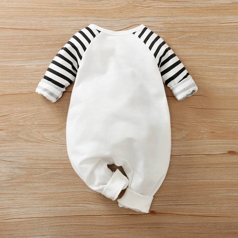 +Baby Panda Striped Jumpsuit: White / 0-3 Months