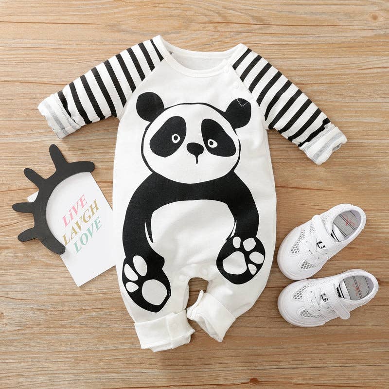 +Baby Panda Striped Jumpsuit: White / 6-9 Months