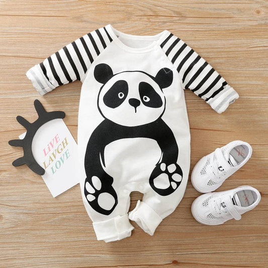 +Baby Panda Striped Jumpsuit: White / 3-6 Months