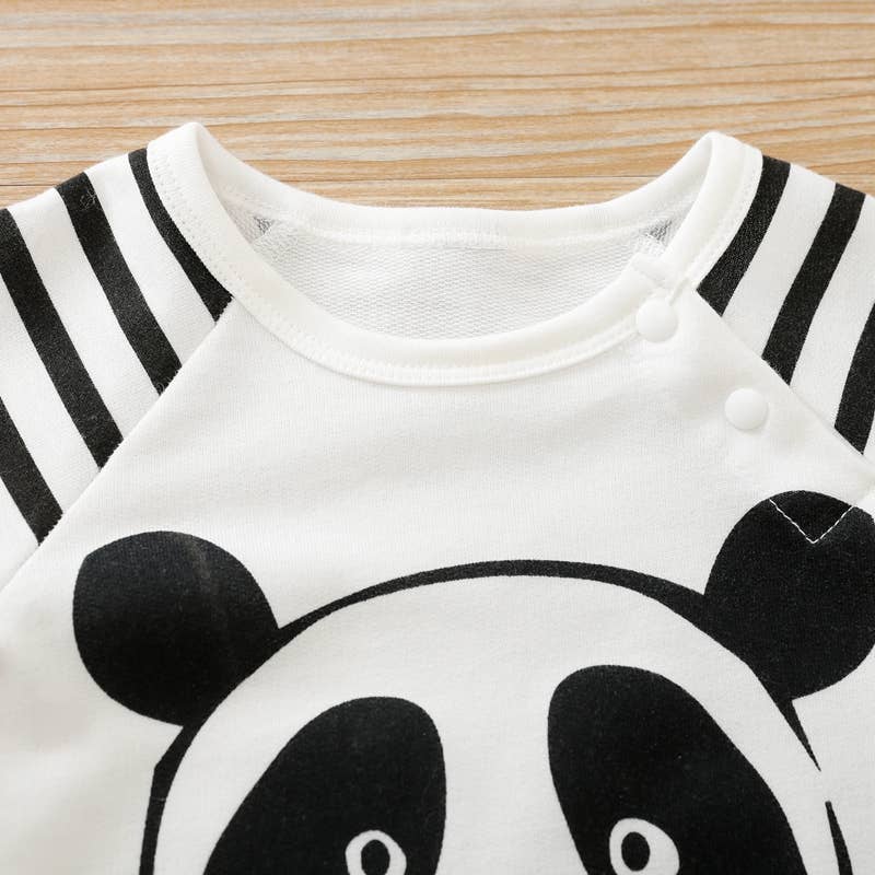 +Baby Panda Striped Jumpsuit: White / 3-6 Months