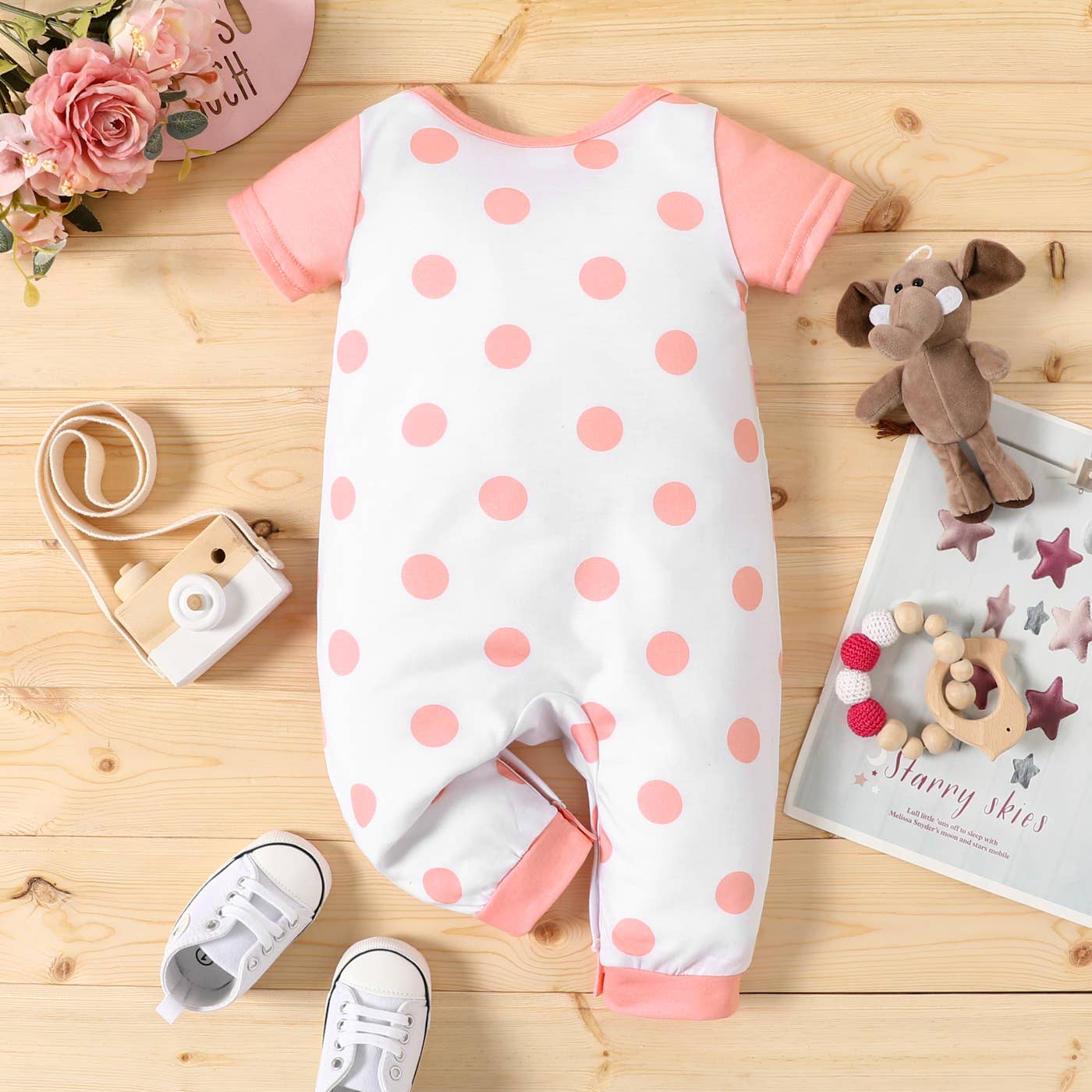 +Baby Boy/Girl Elephant Striped/Dots Naia™ Jumpsuit: Pink / 9-12 Months