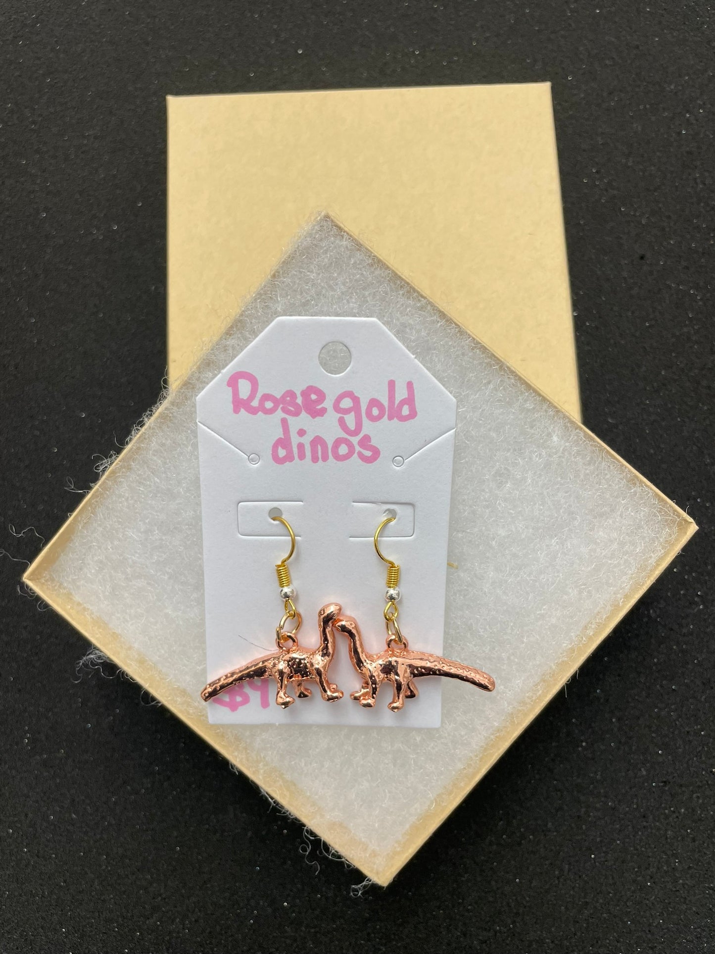 Goose's Handmade Rose Gold Dinosaur Earrings