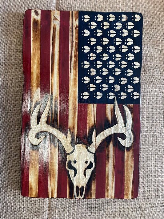 Wooden Patriotic Flag with Skull