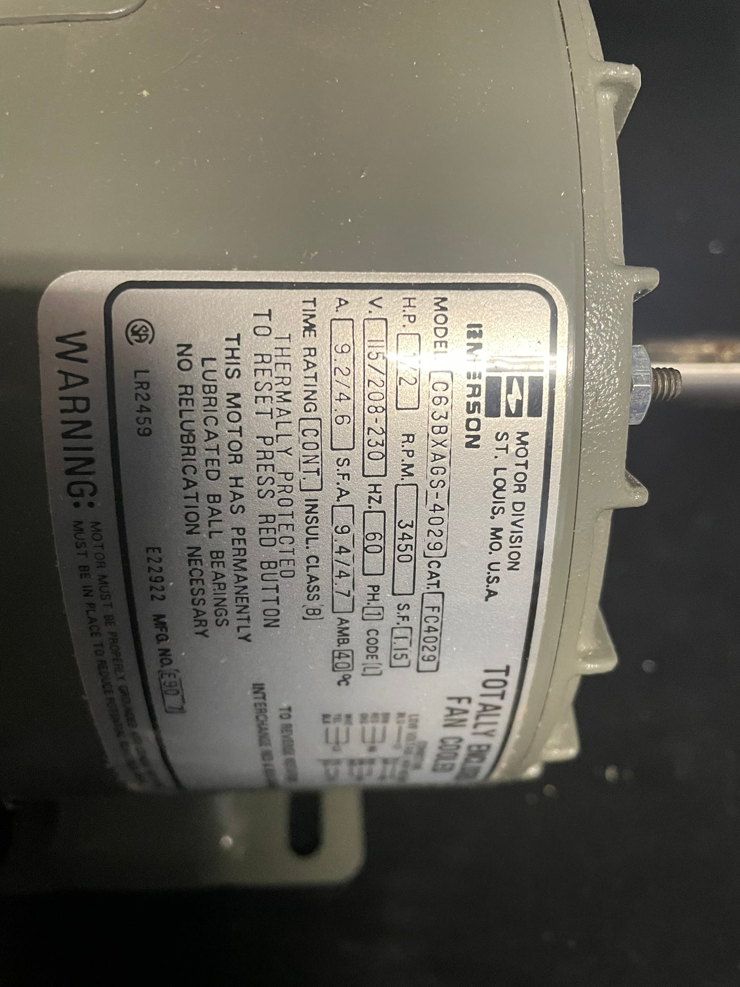 Emerson 4K064 FC4029 1/2 HP Motor