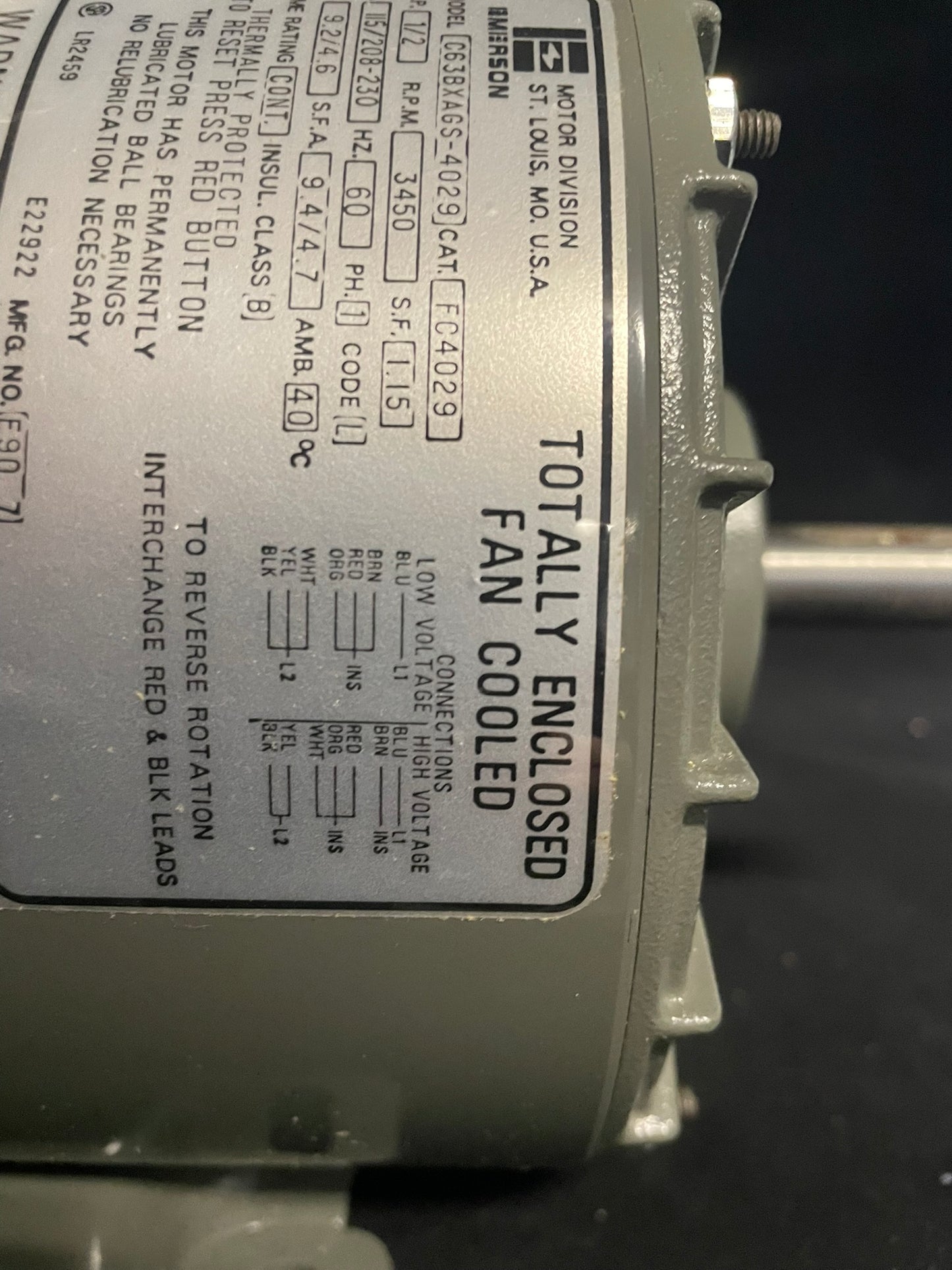 Emerson 4K064 FC4029 1/2 HP Motor