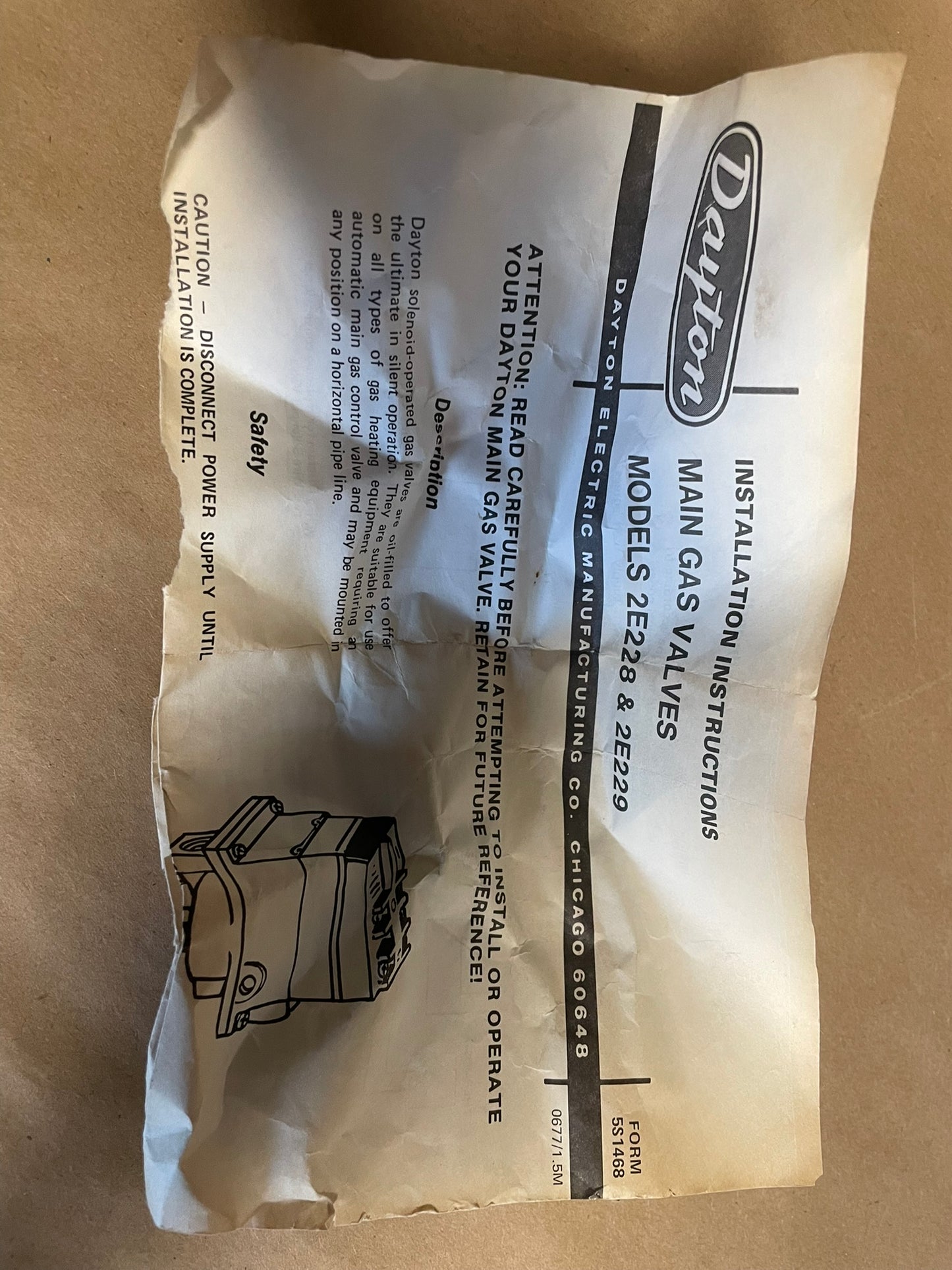 Dayton 2E228 Main Gas Valve 1/2" NOS