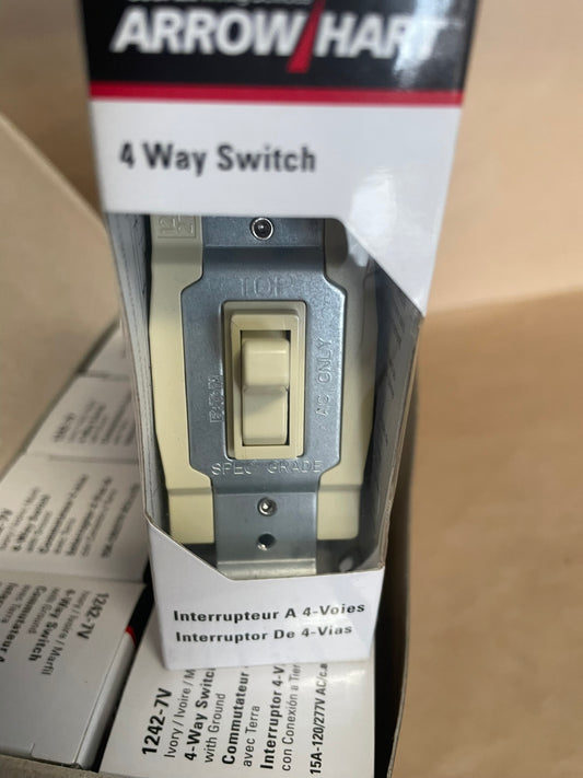 Box of 10 1242-7V Ivory 4 way switch with Ground 15 Amp