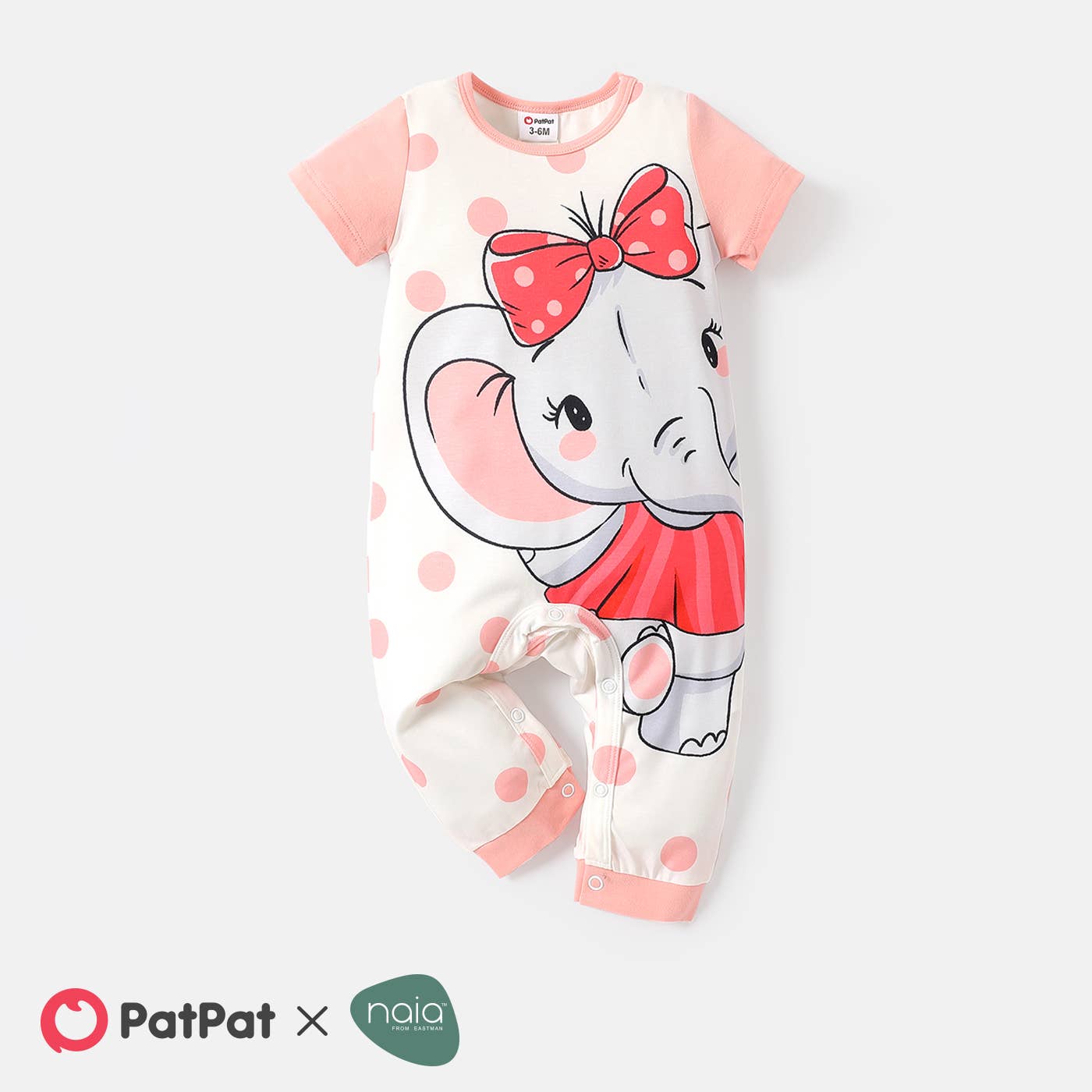 +Baby Boy/Girl Elephant Striped/Dots Naia™ Jumpsuit: Pink / 0-3 Months