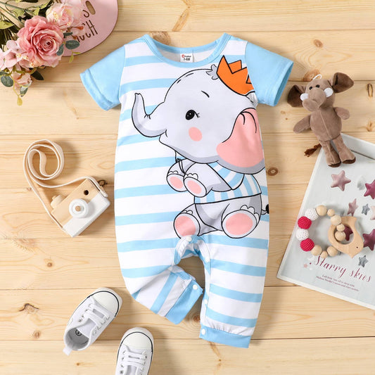 +Baby Boy/Girl Elephant Striped/Dots Naia™ Jumpsuit: Light Blue / 3-6 Months