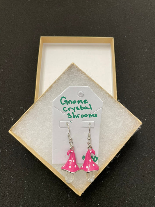 Goose's Handmade Gnome Crystal Shroom Earrings