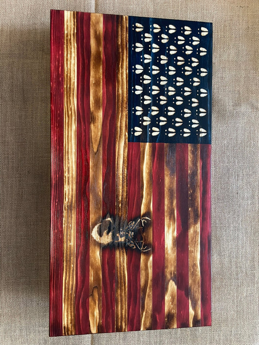 Wooden Patriotic Flag with Deer