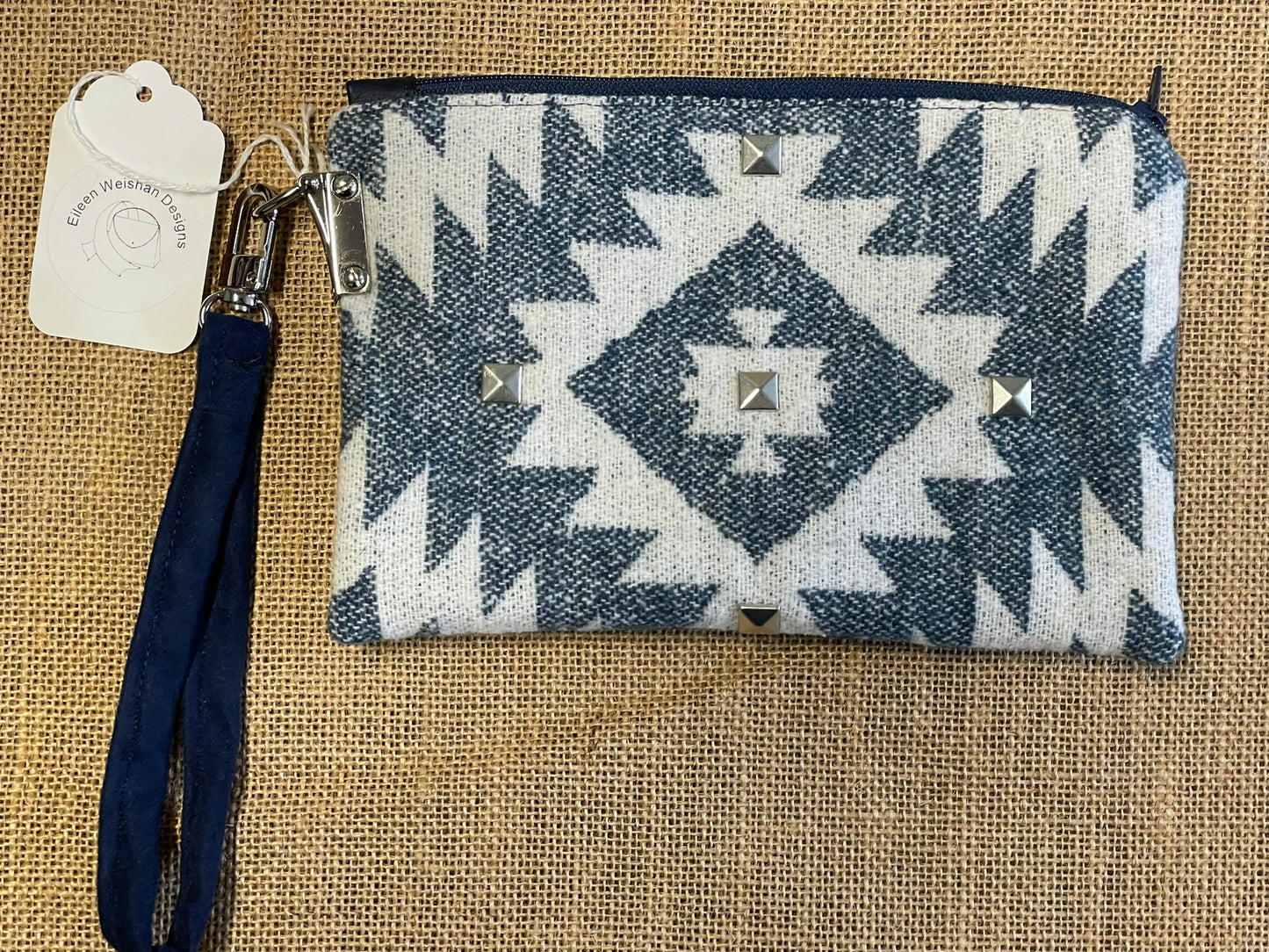 Blue White SW Print Wristlet