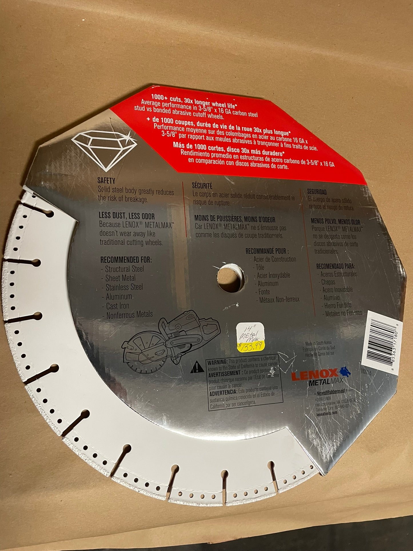 Lenox Metalmax 14" x .13" x 1"  Diamond Blade 1972929